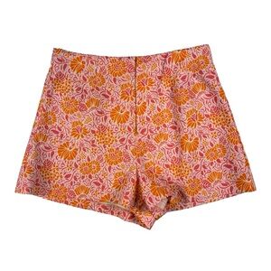 Zara Orange Floral High Rise Linen Blend Shorts